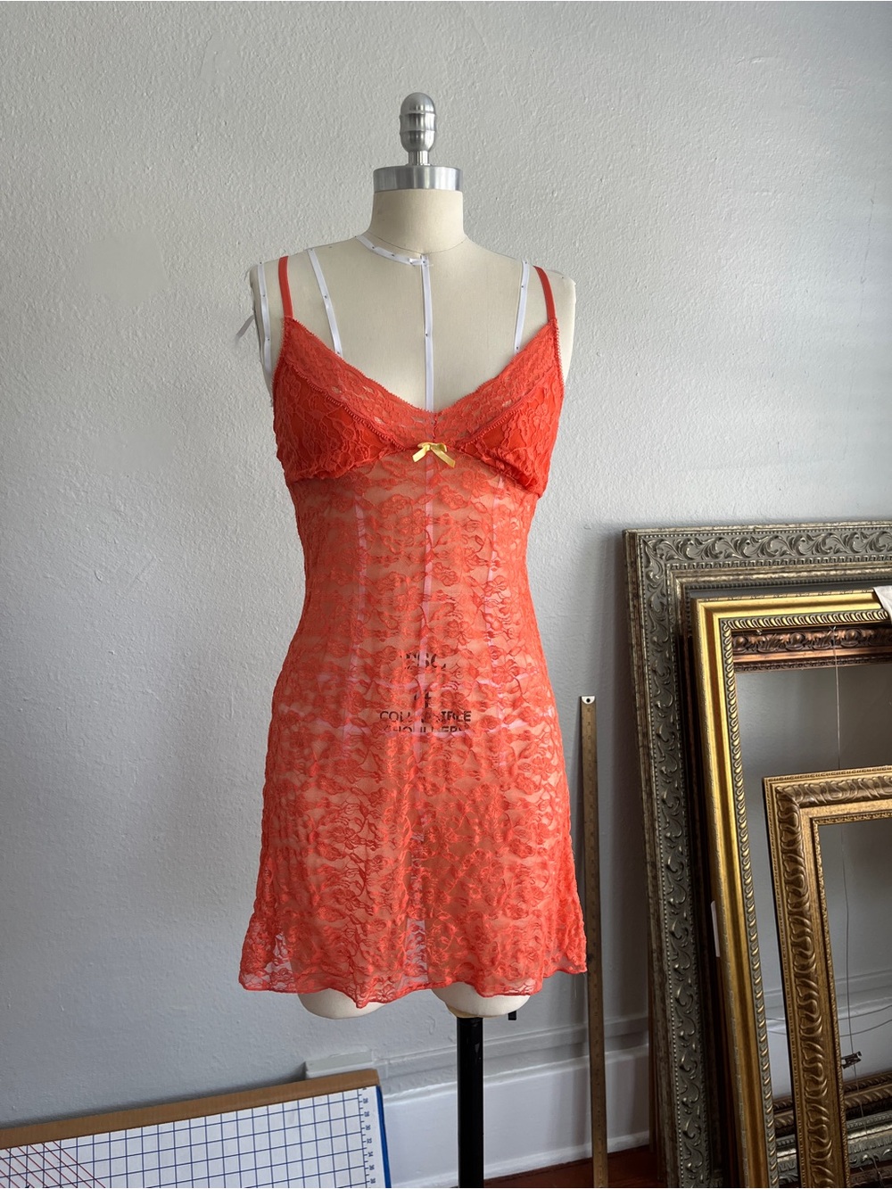 Sheer Lace Chemise Coral vintage nightgown